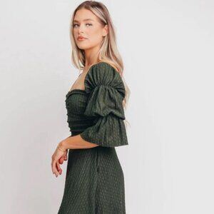 Worth Collective Corrine Tiered Sleeve Maxi Dress Bump Friendly Hunter Green